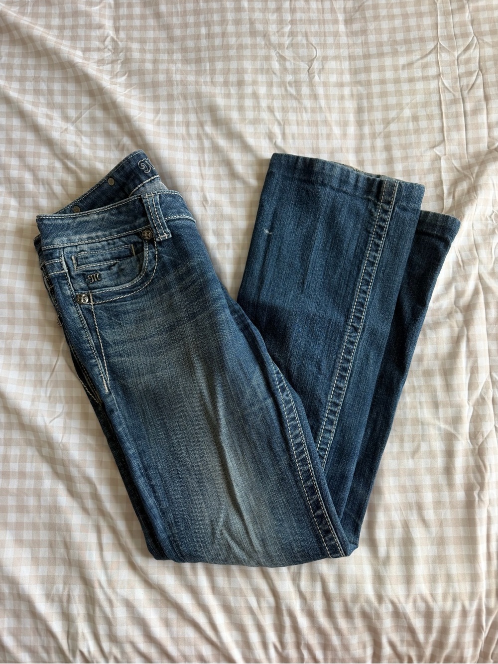 Miss Me Embellished Low Rise Dark Wash Bootcut Denim Jeans (29)